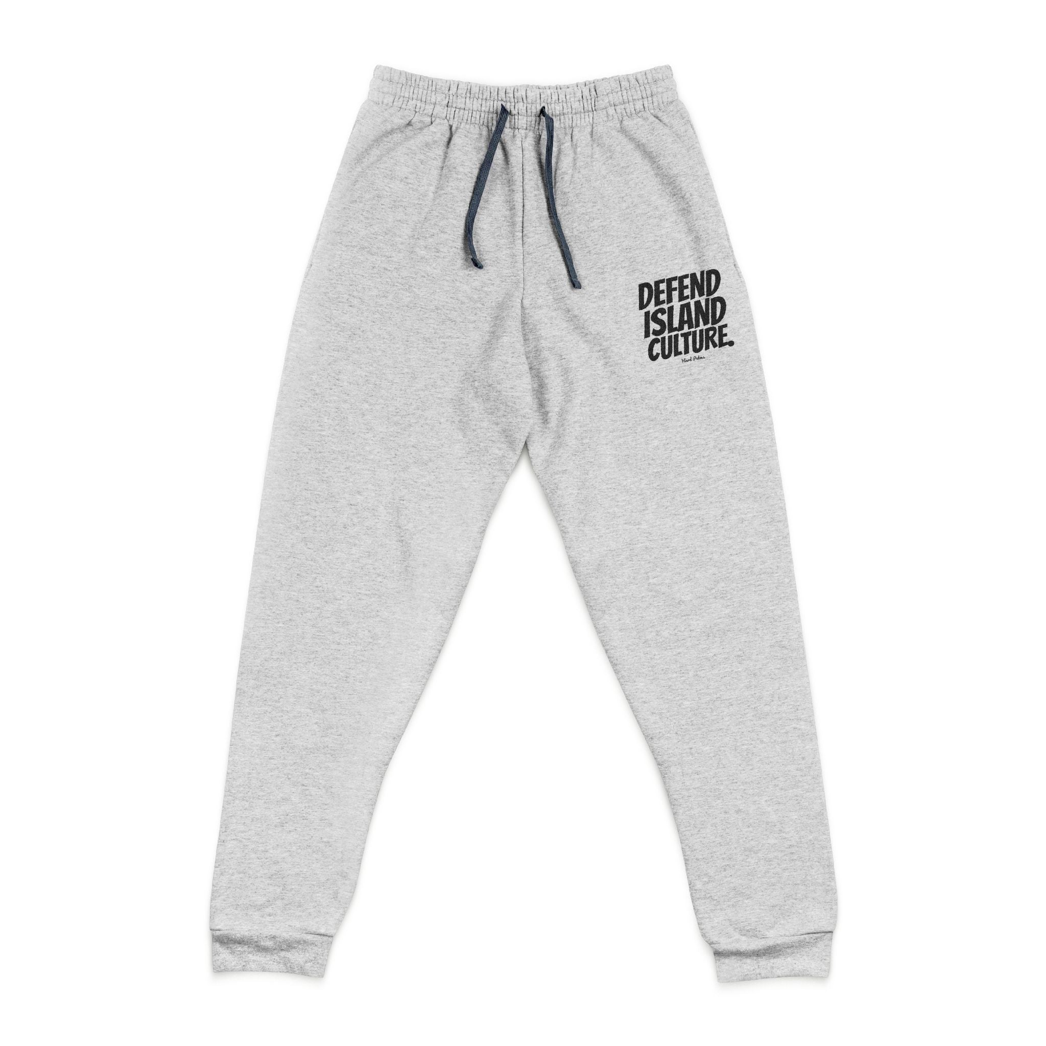 “Defend Island Culture” Embroidered Joggers – Lifestyle Streetwear Sweatpants by Hard Palms- Athletic Heather
