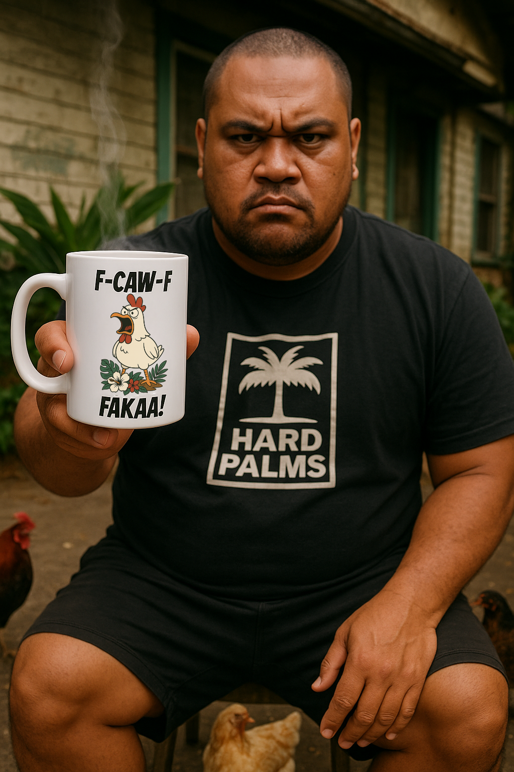 “F-Caw-F FAKAA!” Mug 11oz – Wild Island Chicken Design by Hard Palms, Funny Coffee Cup, Island Humor Gift