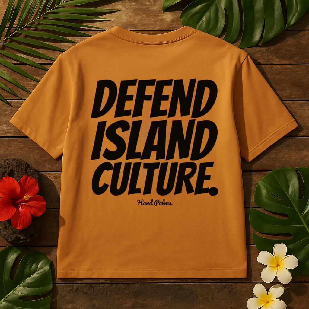 Hard Palms “Defend Island Culture” Oversized Boxy Tee - Premium Lifestyle Streetwear - Toast