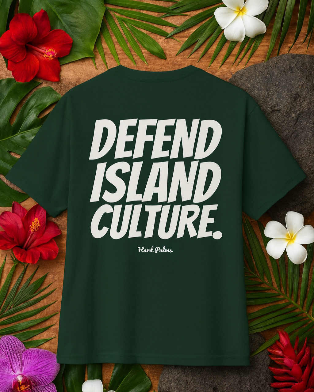 Hard Palms “Defend Island Culture” Oversized Boxy Tee - Premium Lifestyle Streetwear - Forest