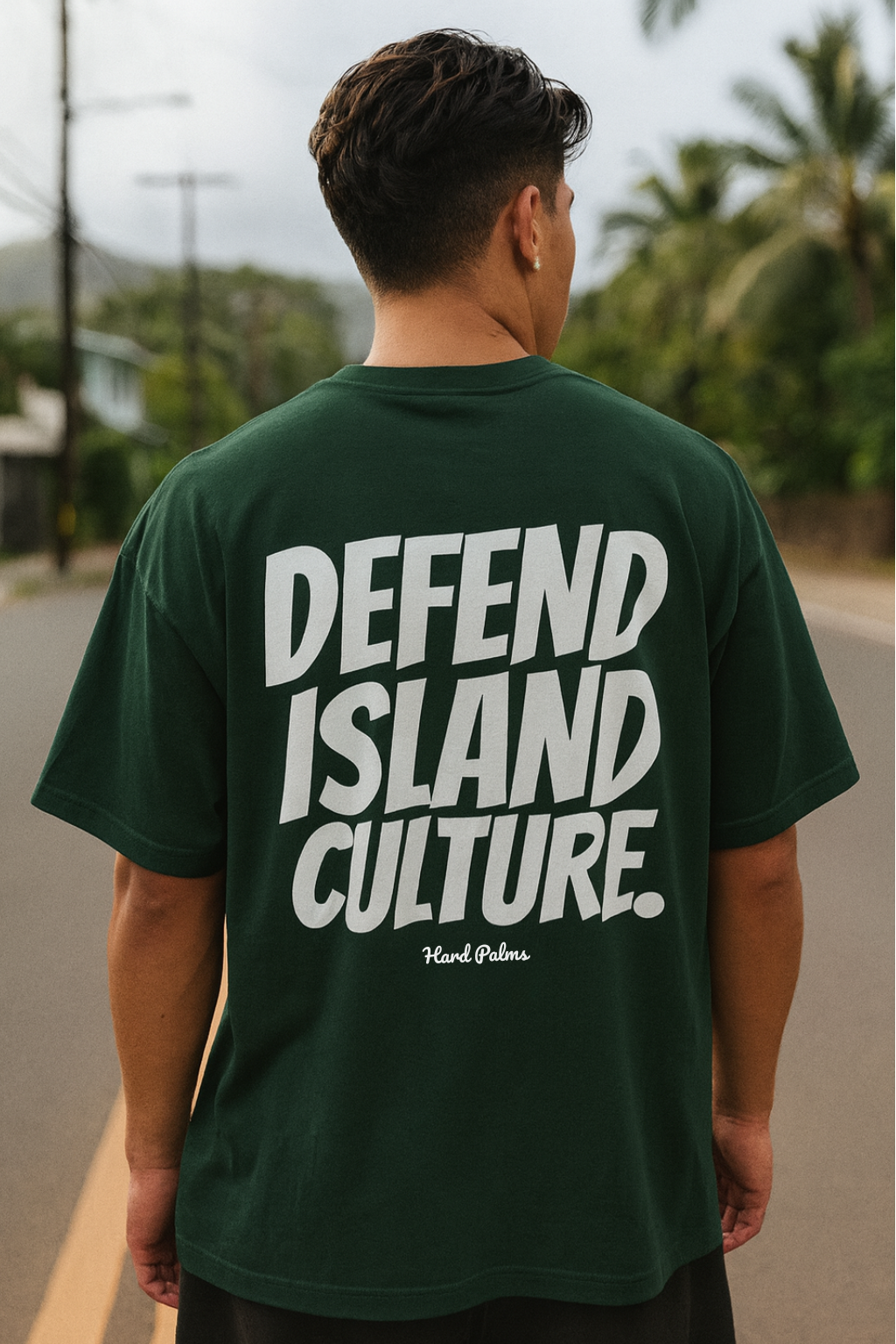 Hard Palms “Defend Island Culture” Oversized Boxy Tee - Premium Lifestyle Streetwear - Forest