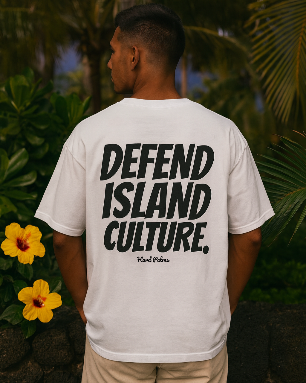 Hard Palms “Defend Island Culture” Oversized Boxy Tee - Premium Lifestyle Streetwear - White