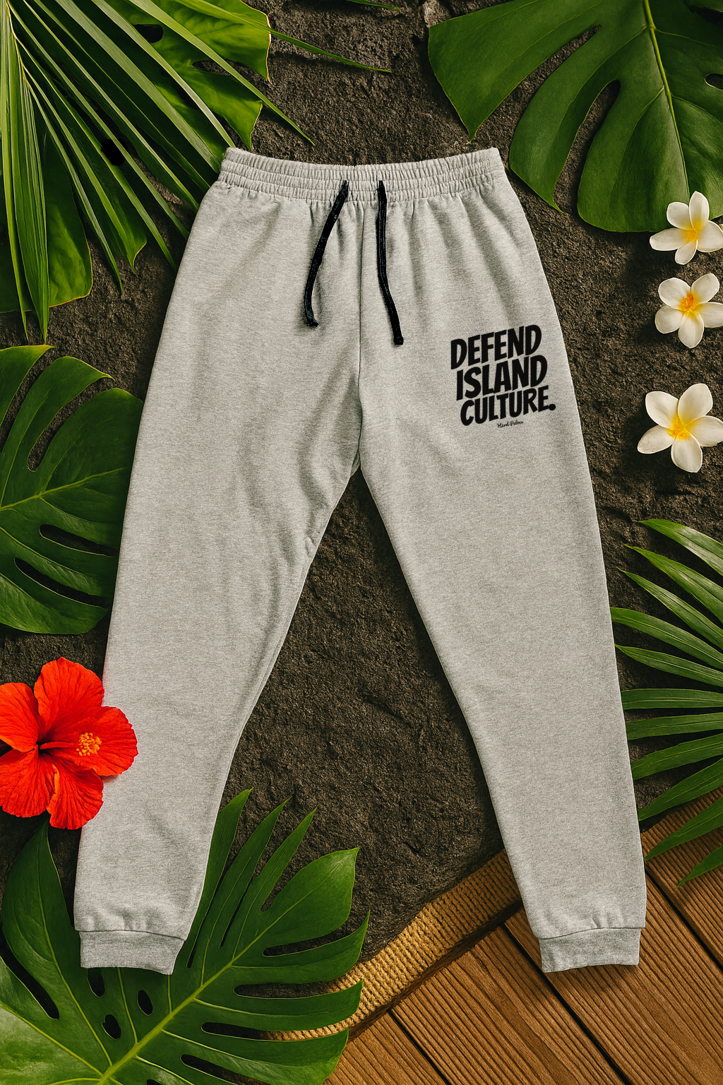 “Defend Island Culture” Embroidered Joggers – Lifestyle Streetwear Sweatpants by Hard Palms- Athletic Heather
