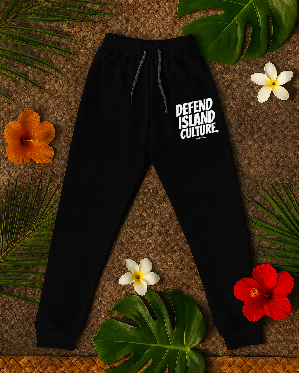 “Defend Island Culture” Embroidered Joggers – Lifestyle Streetwear Sweatpants by Hard Palms- Black