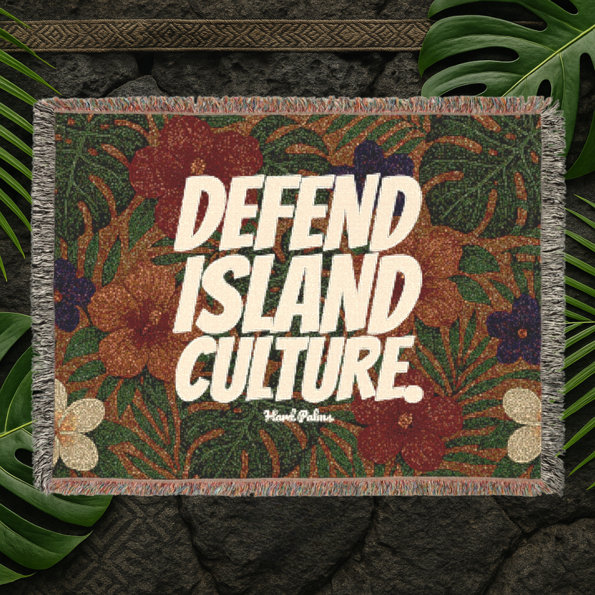 "Defend Island Culture" Woven Blanket – Premium Lifestyle Comfort & Cozy Throw - Coffee