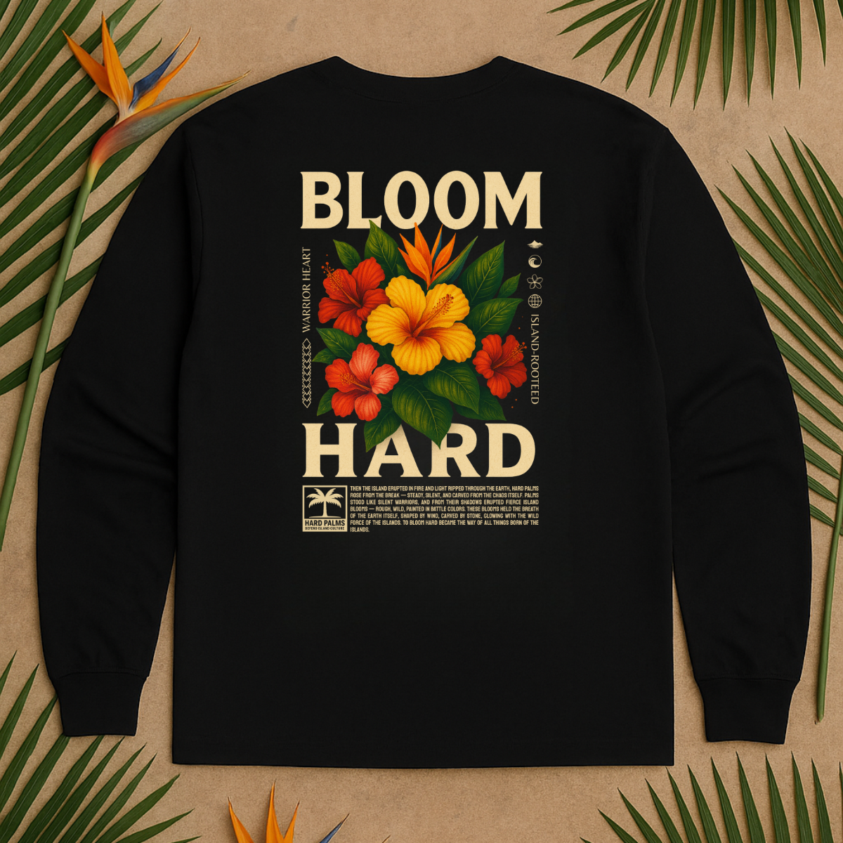 "Bloom Hard" Long Sleeve Tee - Lifestyle Streetwear by Hard Palms - Black