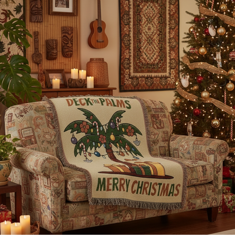 "Deck The Palms" Woven X-Mas Blanket – Premium Lifestyle Comfort & Cozy Throw