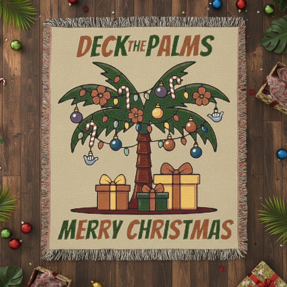"Deck The Palms" Woven X-Mas Blanket – Premium Lifestyle Comfort & Cozy Throw