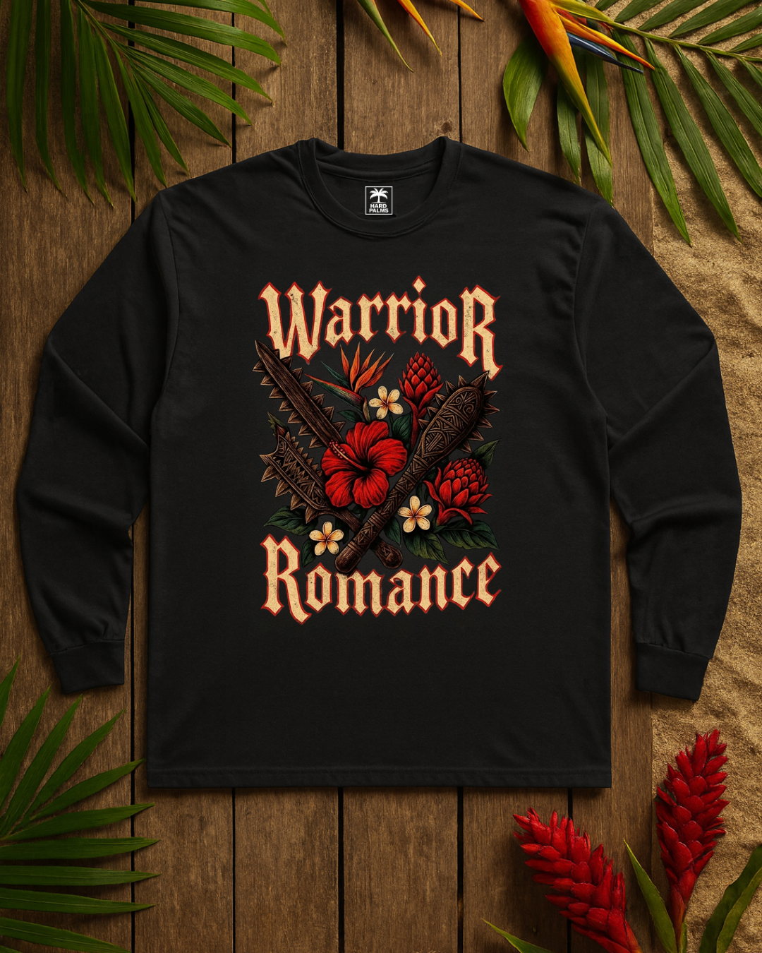"Warrior Romance" Long Sleeve Tee - Lifestyle Streetwear by Hard Palms - Black