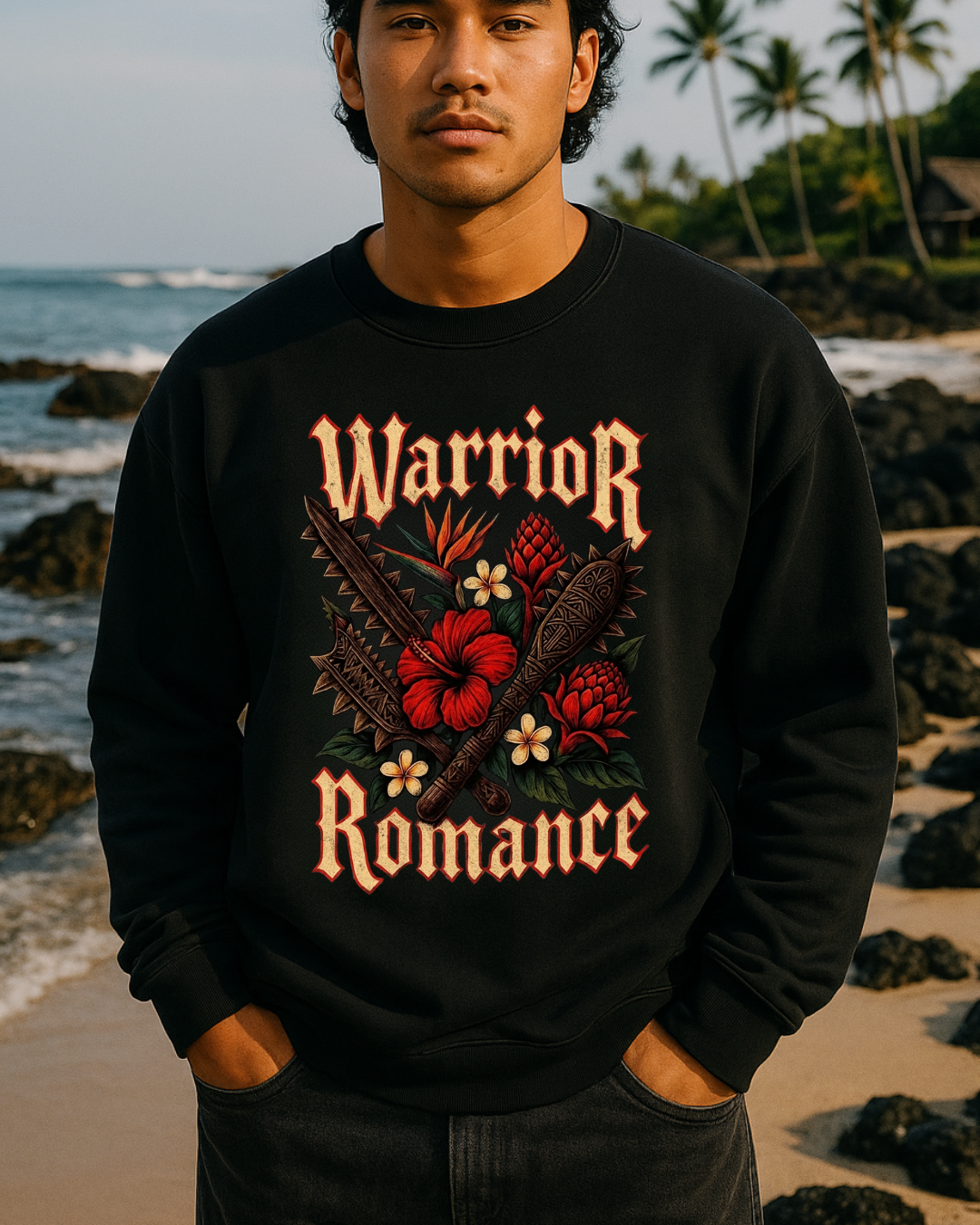 "Warrior Romance" Long Sleeve Tee - Lifestyle Streetwear by Hard Palms - Black