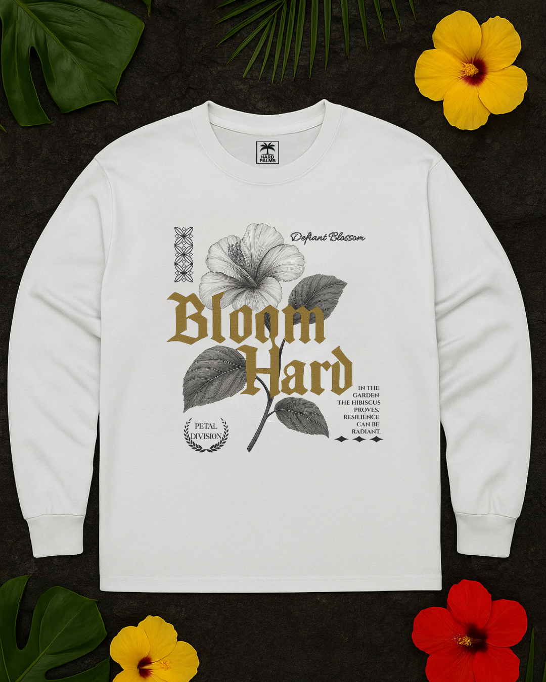 "Bloom Hard" Long Sleeve Tee - Lifestyle Streetwear by Hard Palms - White
