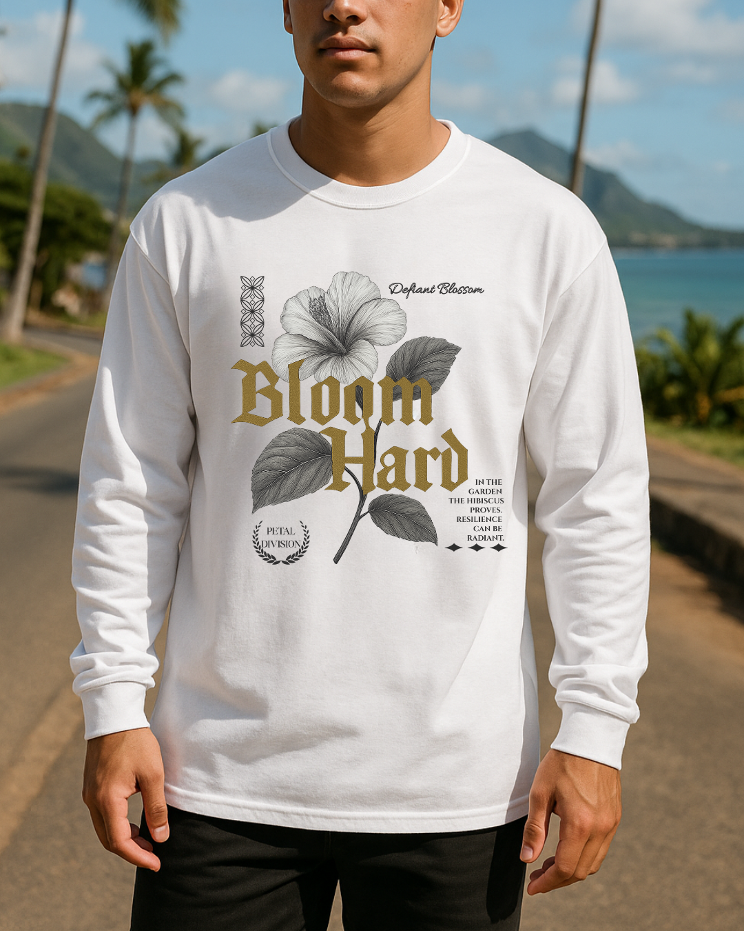 "Bloom Hard" Long Sleeve Tee - Lifestyle Streetwear by Hard Palms - White