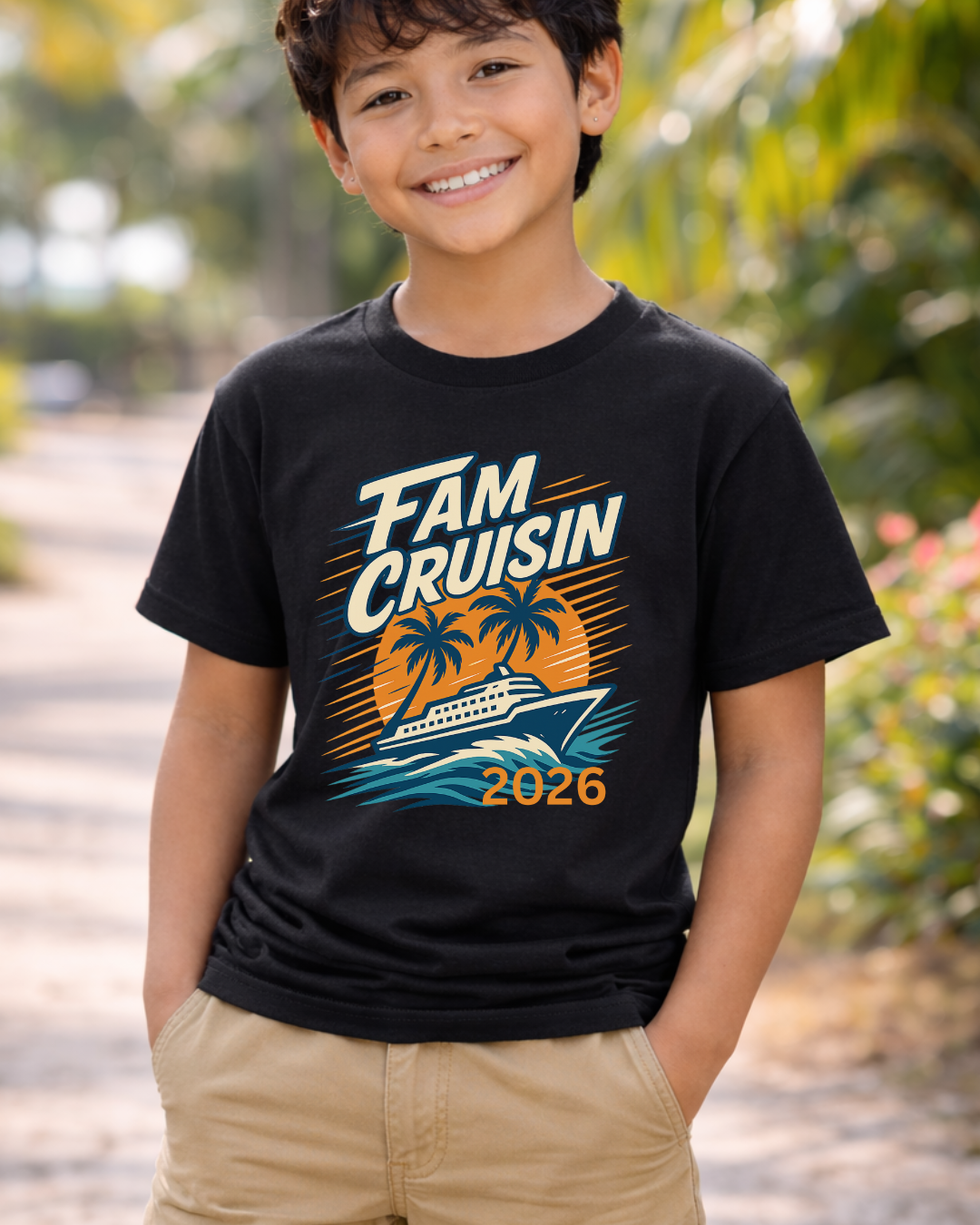 "Fam Cruisin 2026" YOUTH Family Vacation Tee - Family Cruise Tee by Hard Palms