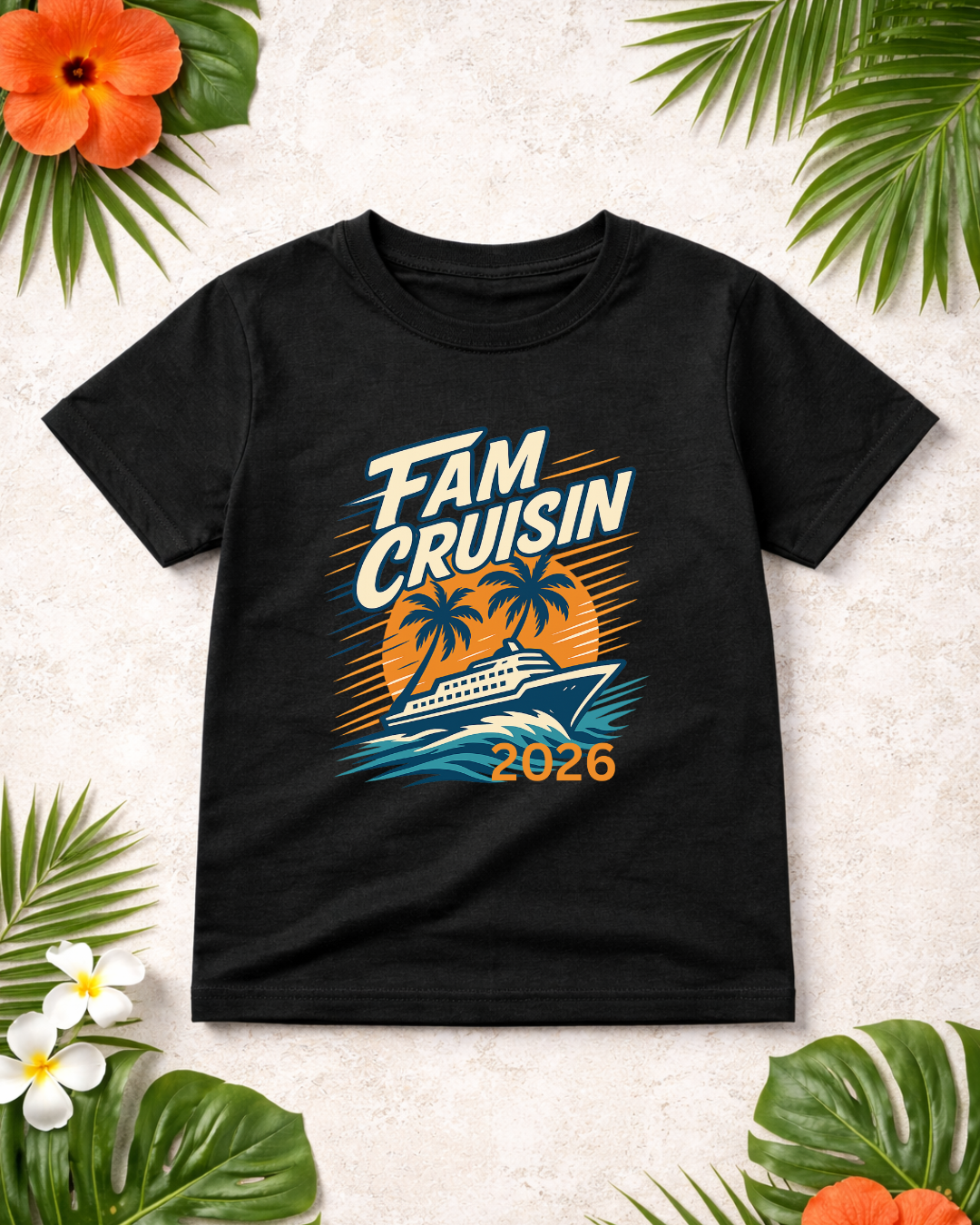 "Fam Cruisin 2026" YOUTH Family Vacation Tee - Family Cruise Tee by Hard Palms