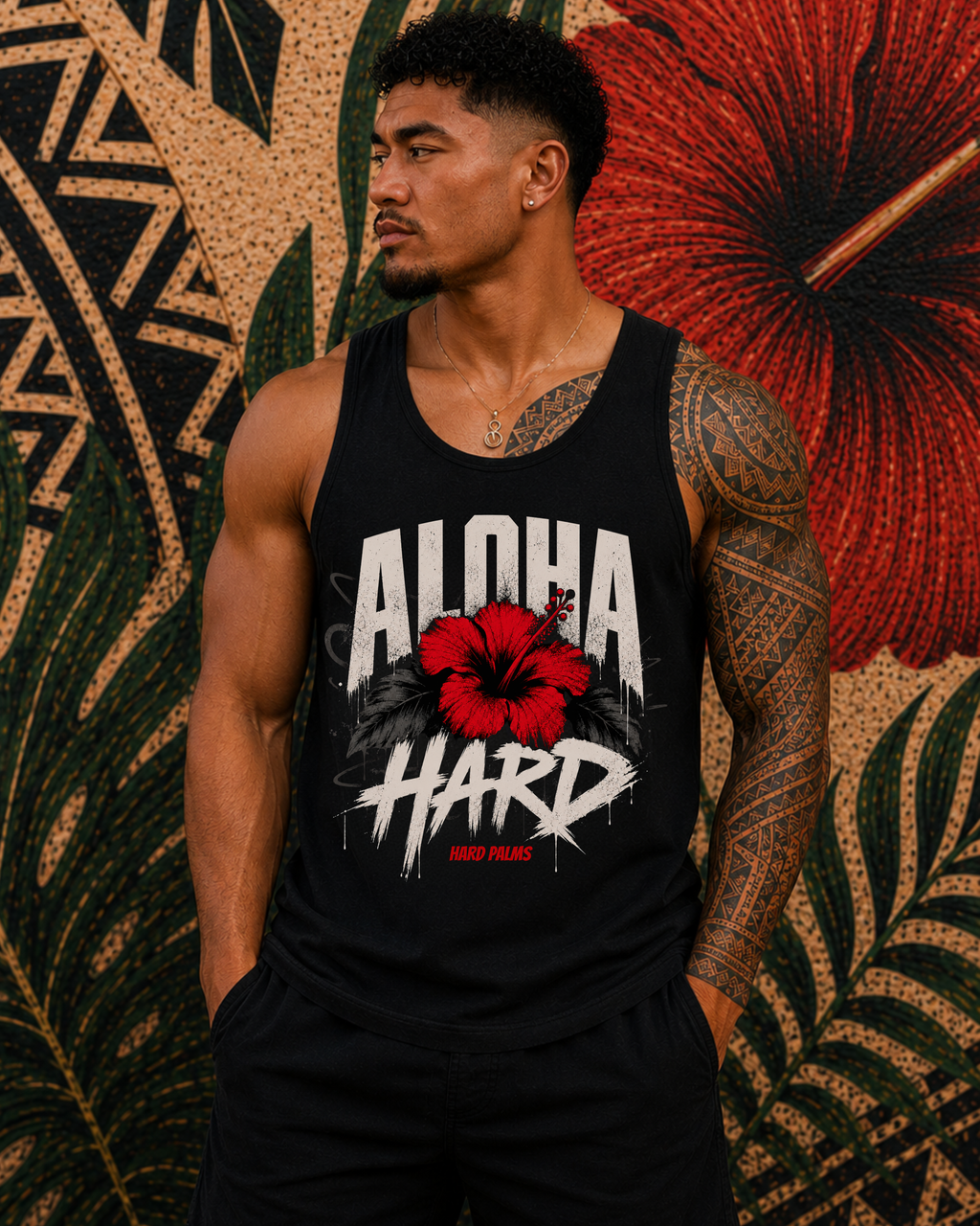 "Aloha Hard" Tank Top by Hard Palms - Black
