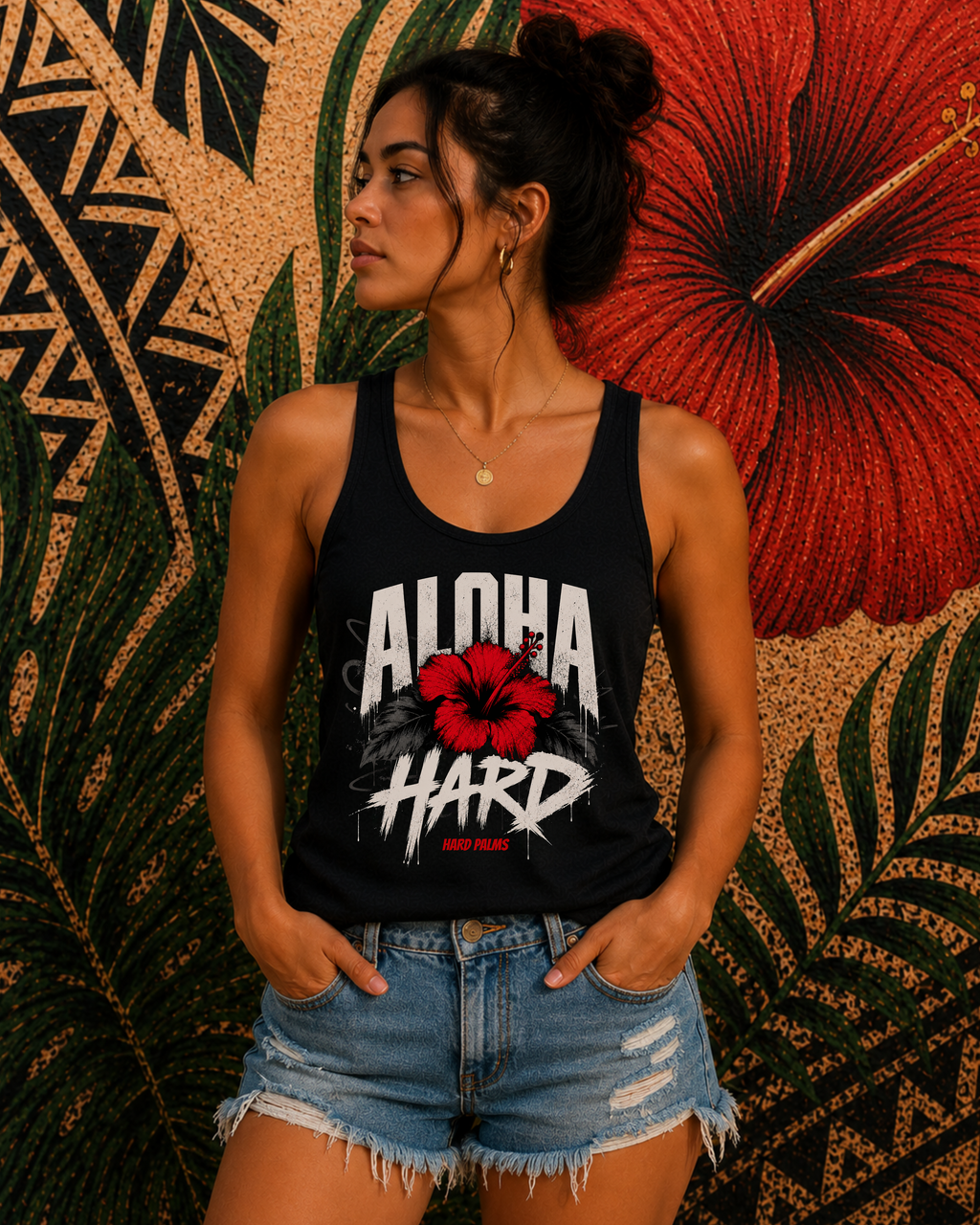 "Aloha Hard" Tank Top by Hard Palms - Black