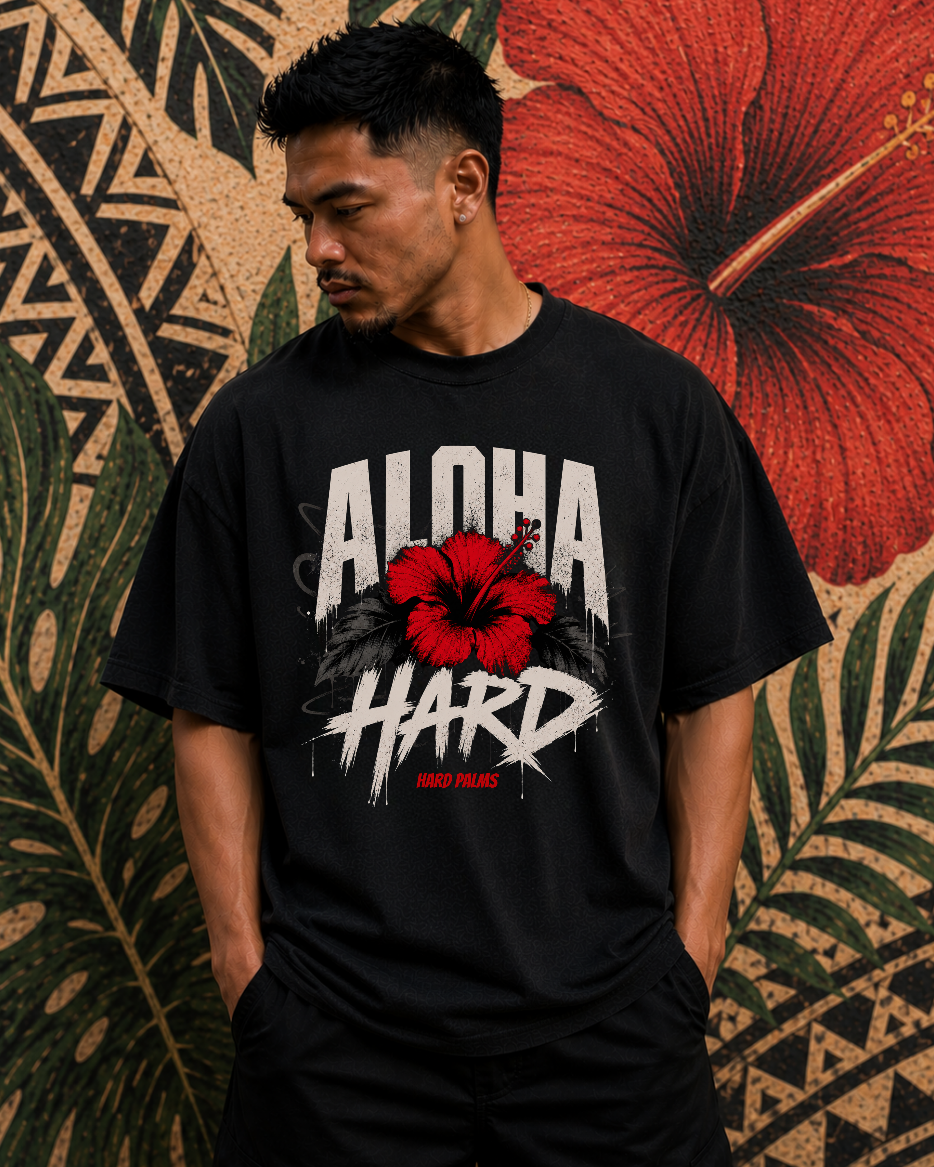 "Aloha Hard" Oversized Boxy Tee - Premium Lifestyle Streetwear - Black