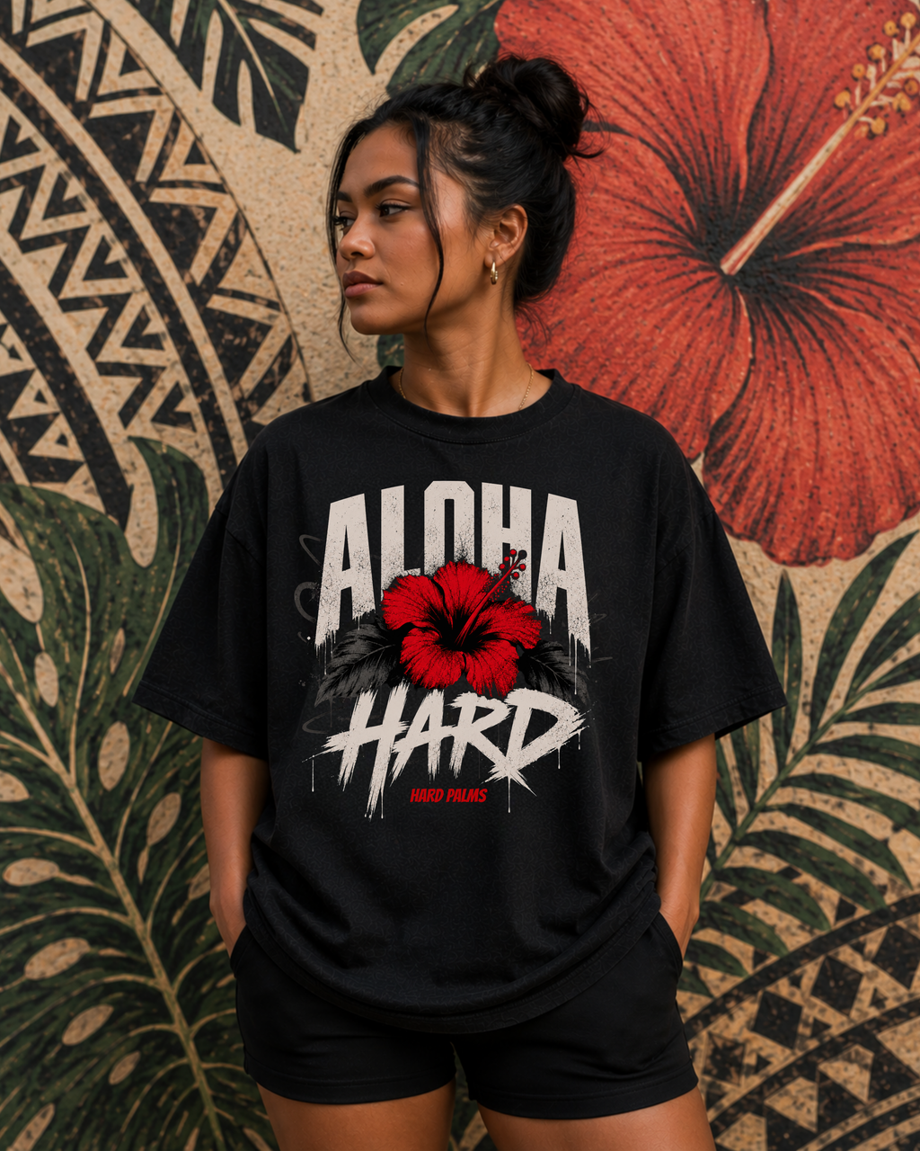 "Aloha Hard" Oversized Boxy Tee - Premium Lifestyle Streetwear - Black