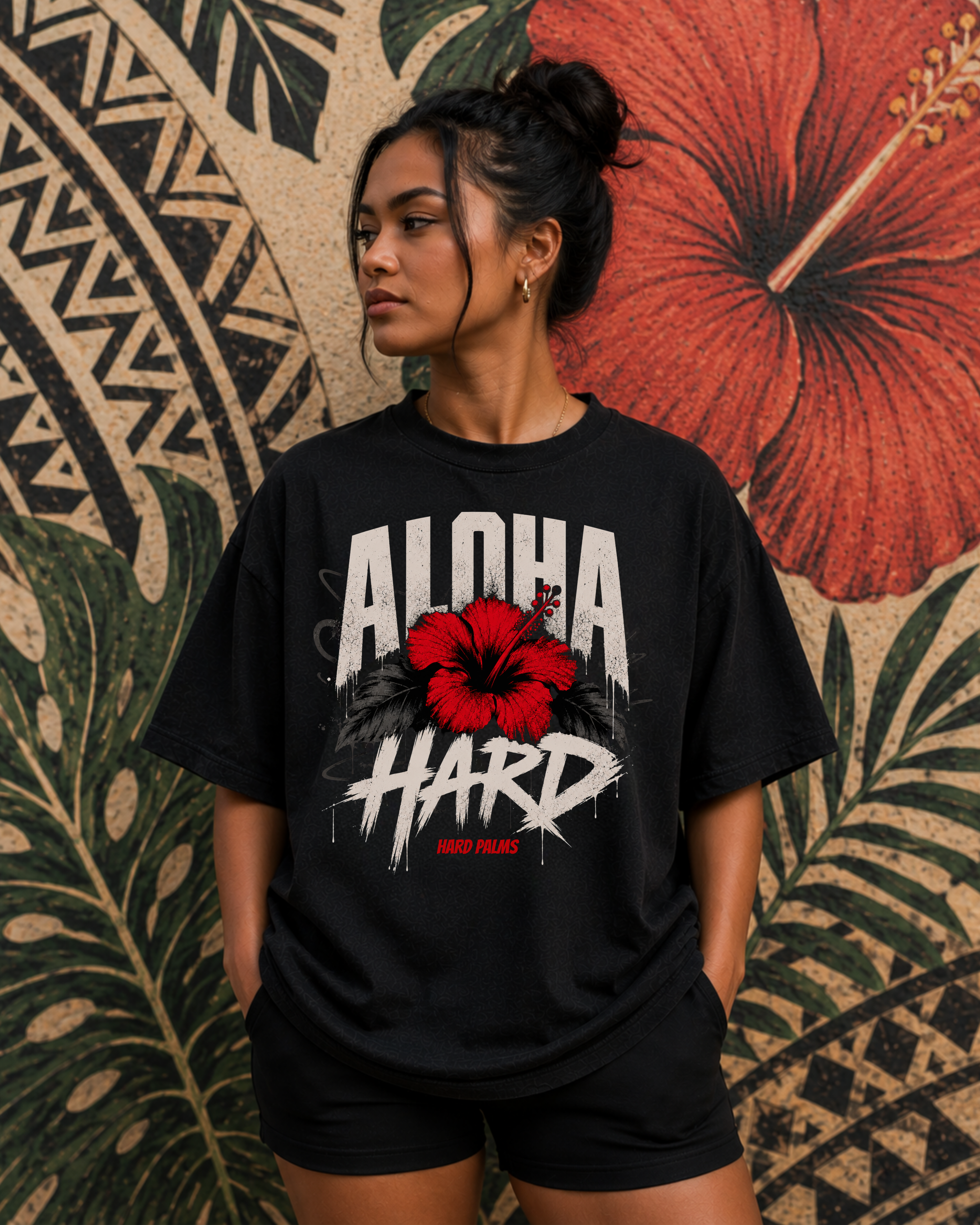 "Aloha Hard" Oversized Boxy Tee - Premium Lifestyle Streetwear - Black