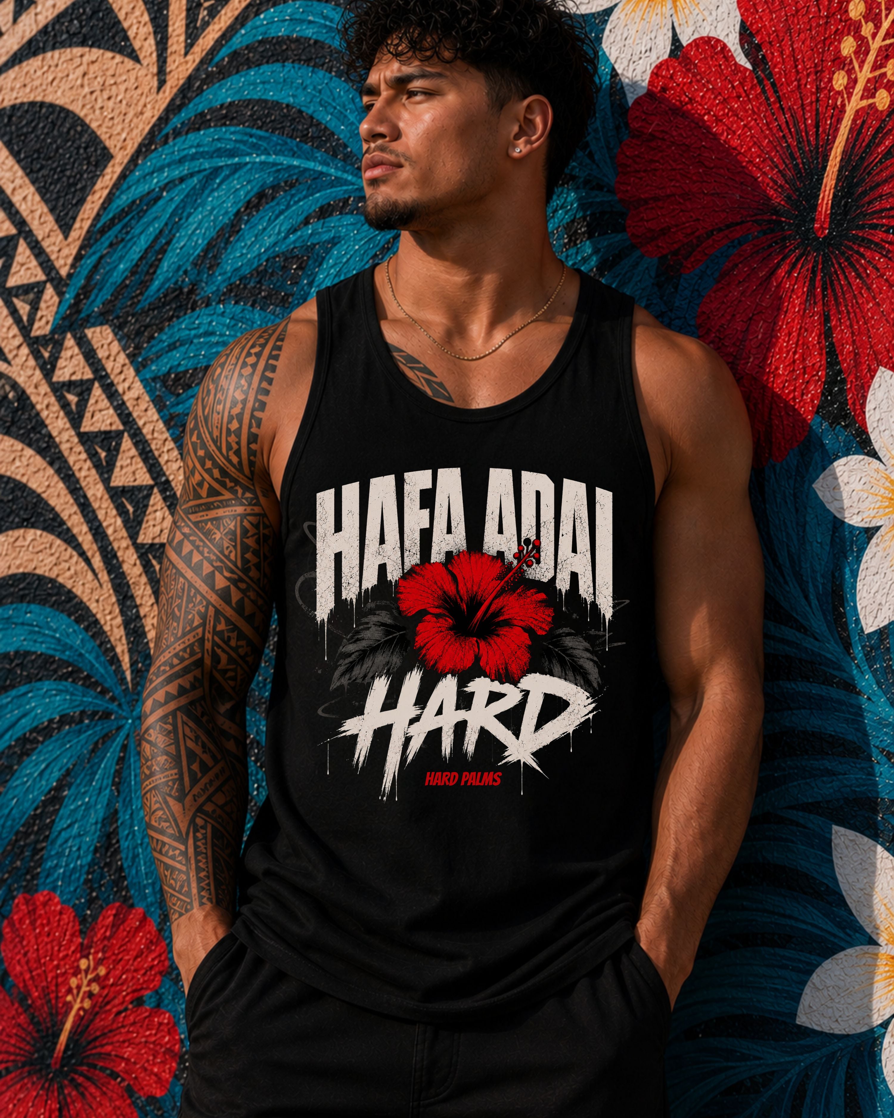 "Hafa Adai Hard" Tank Top by Hard Palms - Black