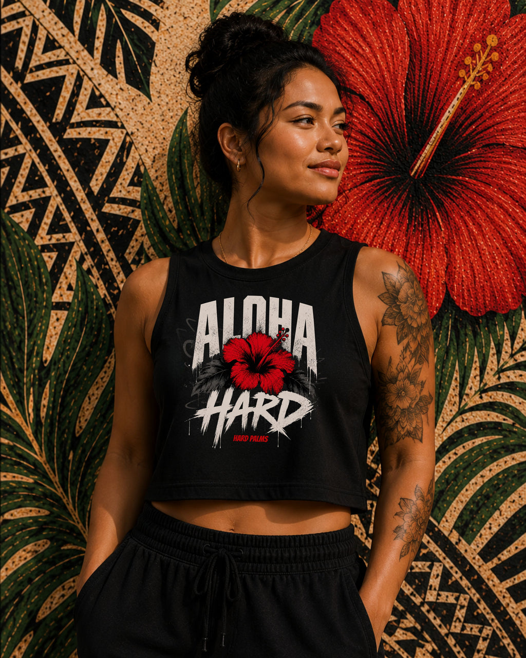 "Aloha Hard" Women's Crop Tank - Black