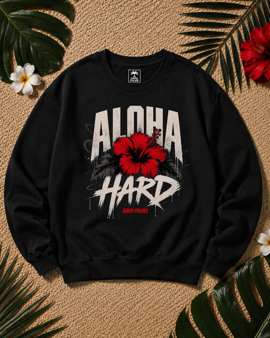 "Aloha Hard" Crewneck Sweater - Lifestyle Streetwear - Black