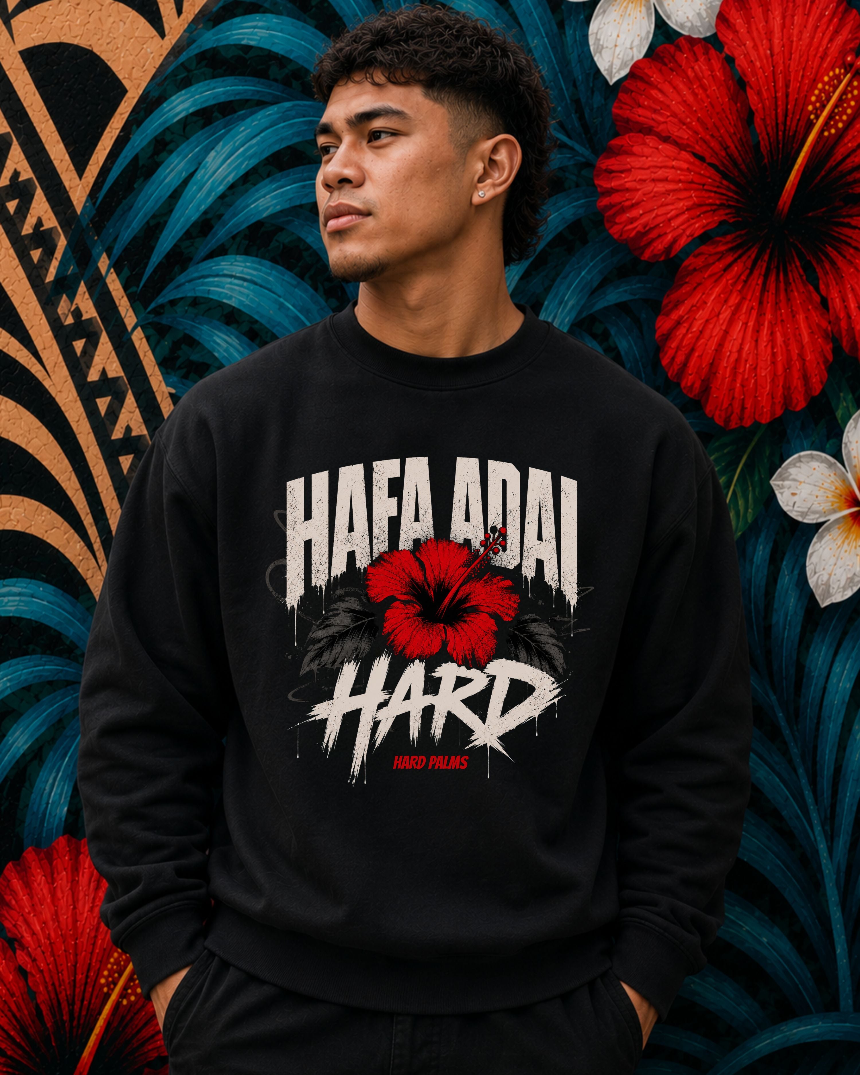 "Hafa Adai Hard" Crewneck Sweater - Lifestyle Streetwear - Black