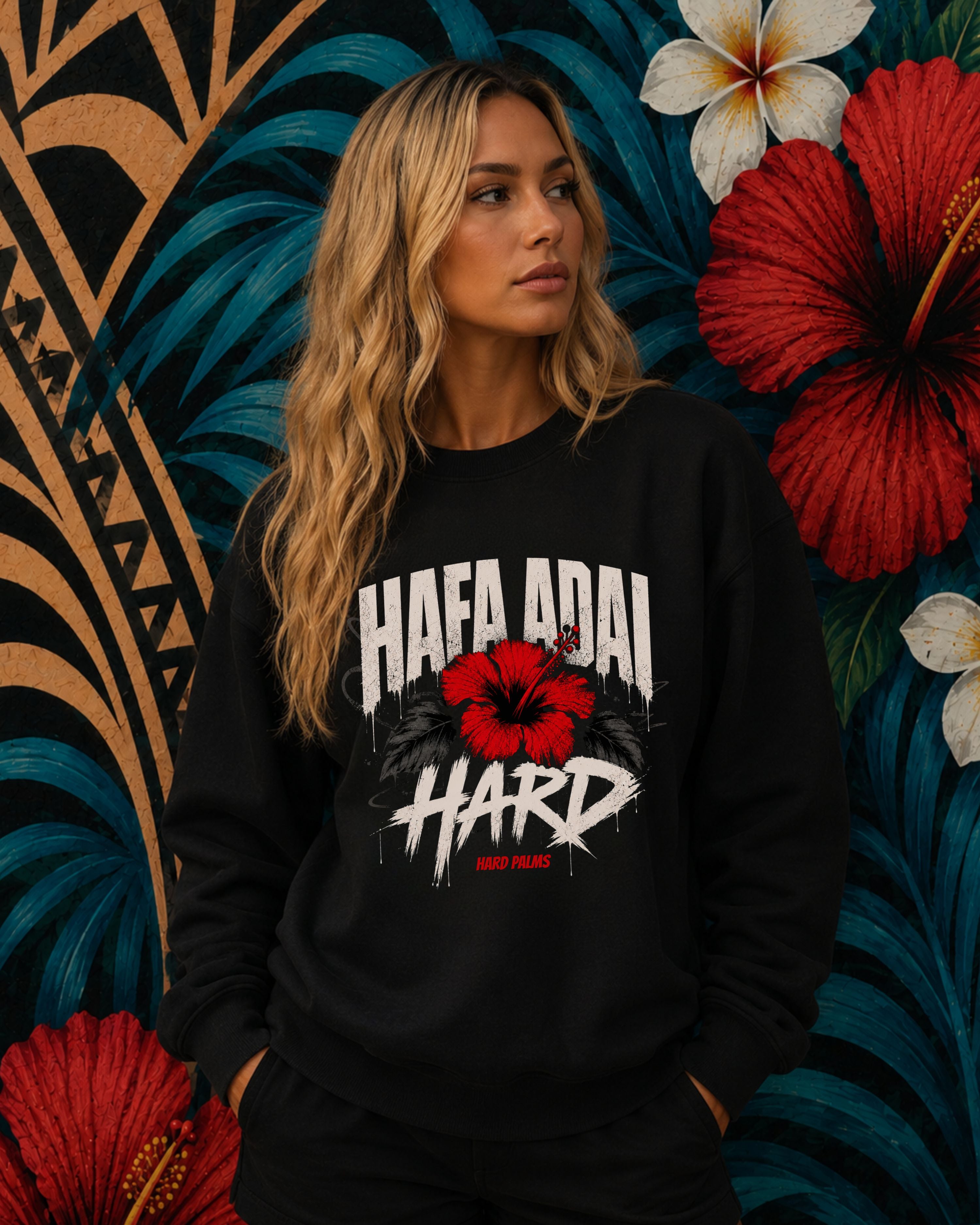 "Hafa Adai Hard" Crewneck Sweater - Lifestyle Streetwear - Black