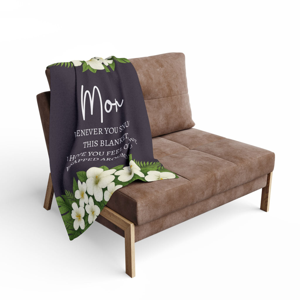 Mom Premium Fleece Blanket – Sentimental Gift for Mom – Tropical White Floral Throw by Hard Palms