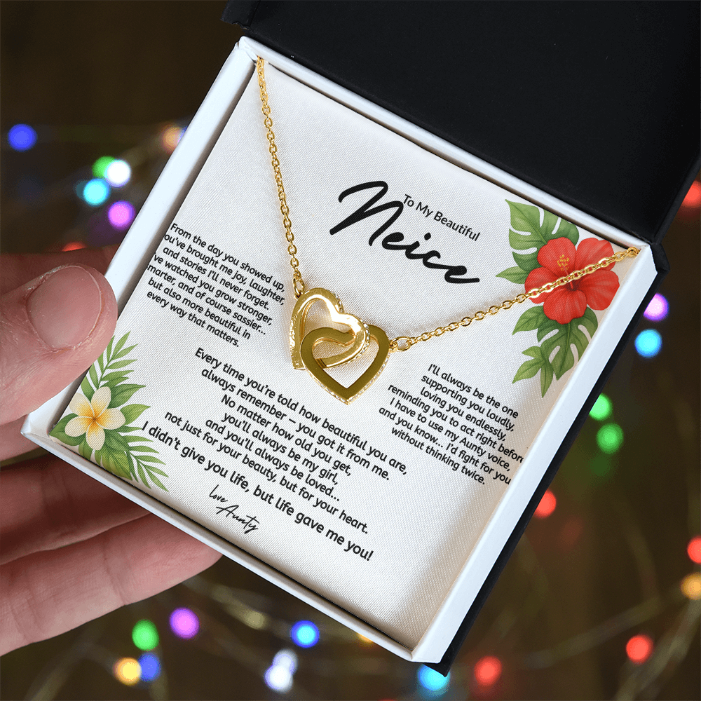 To My Niece Interlocking Hearts Necklace – From Aunty (Gold & Rose Gold Variants)