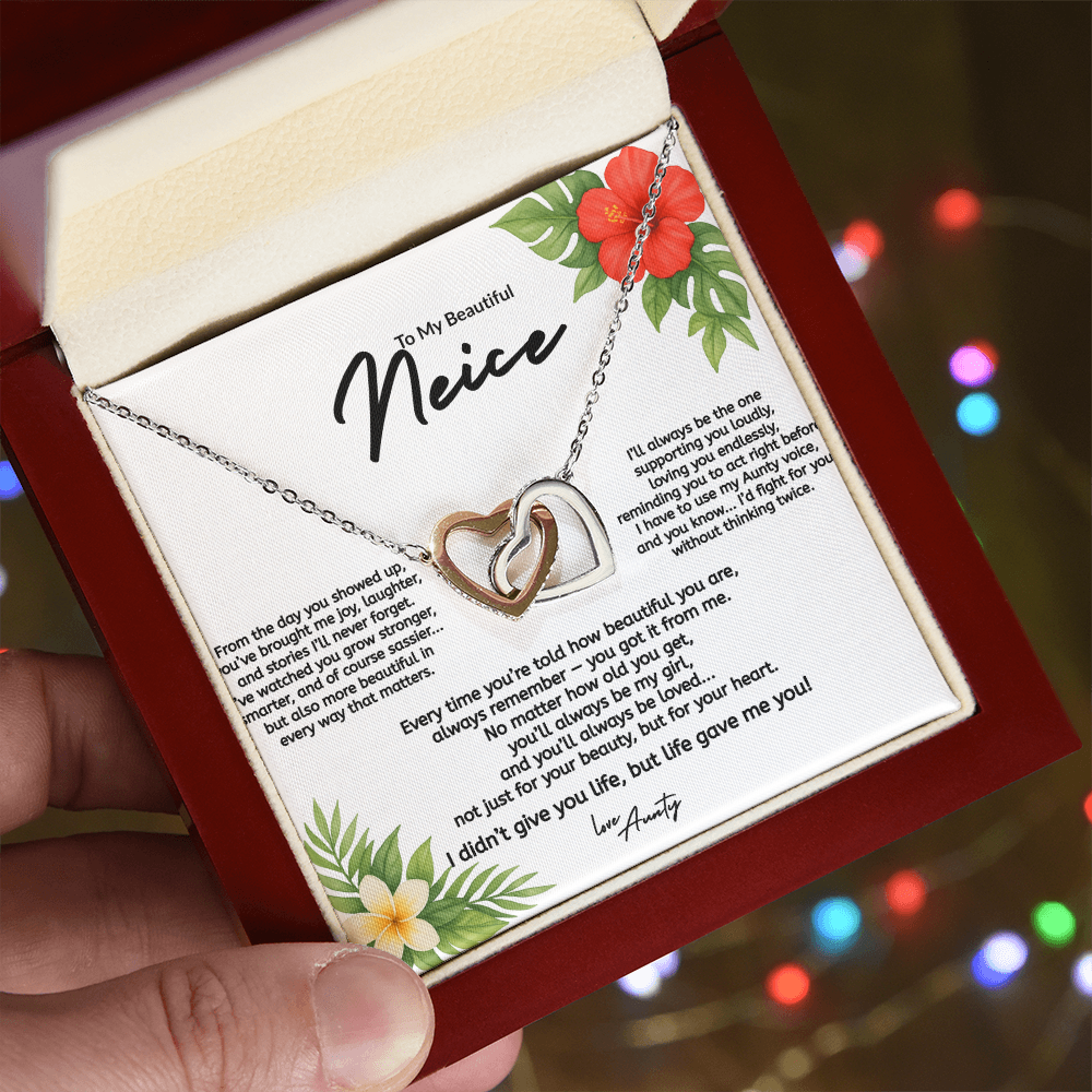 To My Niece Interlocking Hearts Necklace – From Aunty (Gold & Rose Gold Variants)