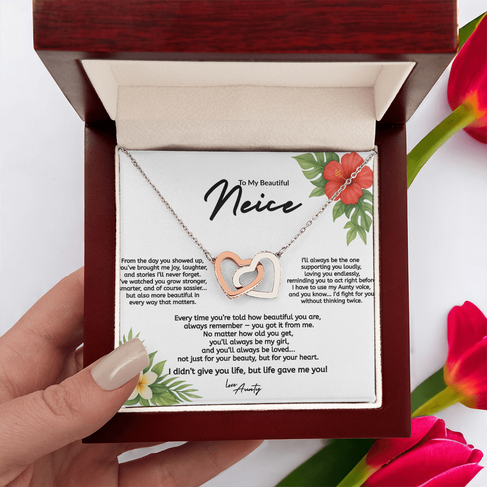 To My Niece Interlocking Hearts Necklace – From Aunty (Gold & Rose Gold Variants)